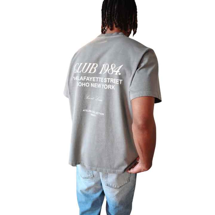 Soho T-shirt Washed Light Grey Unisex 250GSM Cotton Relaxed Fit Screen Printed Club 1984 Minimal Graphic Premium Streetwear Tee