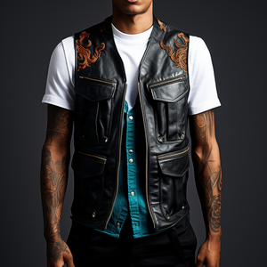 Gilet en cuir pour hommes de qualité supérieure avec design et logo personnalisés Gilet en cuir de motard classique coupe-vent pour hommes à vendre - Product Image 2