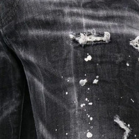 Pantalones Vaqueros de Estilo Único para Hombre, Cosidos a Máquina, Bordado Desgastado Personalizado, Cintura con Botones, Pantalones Vaqueros de Algodón de Punto para Hombre
