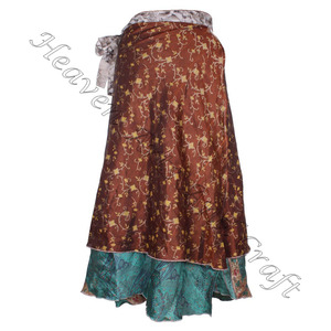 * ร้อนแรง * กระโปรงห่อผ้าไหมมหัศจรรย์ยาว2ชั้นสไตล์อินเดียวินเทจยาวฮิปปี้ทรงวินเทจ2ชั้นกระโปรงยาวผ้าไหมวิเศษใส่กลับด้านได้ - Product Image 4
