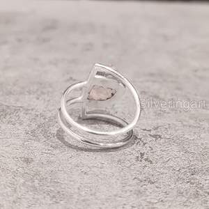 Anillo de Plata de Ley 925 con Cuarzo Rosa Natural, Piedra de Nacimiento de Abril, Doble Banda, Joyería Hecha a Mano para Navidad - Product Image 6