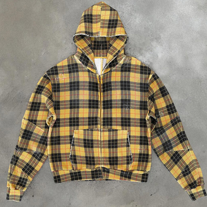 Sweat à capuche surdimensionné en coton vintage à imprimé intégral de haute qualité avec logo personnalisé, motif gaufré à carreaux, fermeture éclair, pour homme - Product Image 1