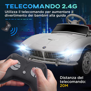 Coche Eléctrico de Juguete de 2 Puertas con Licencia HOMCOM, con Bocina y Control Remoto, 115x55x47cm, Blanco - Product Image 6