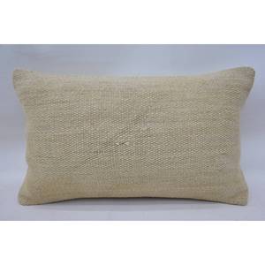 Oreiller Kantha en laine beige de 12x20 pouces avec motif tissé brodé vintage - Product Image 1