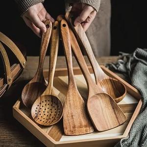 Handmade Natural Teak Wood Kitchen <b>Utensils</b> Set <b>Wooden</b> <b>Cooking</b> Spoon Spatula for Nonstick Cookware Kitchen Tools Design Style - Product Image 2