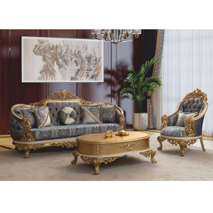 Antique Baroque Style Gilded Wood Frame Armchair Premium Blue Damask Upholstered Palace Throne <b>Chair</b> - Product Image 4