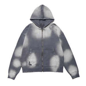 Sweat à capuche zippé pour homme, 100% coton, lourd, délavé au soleil, délavé à l'acide, épaules tombantes, vintage, en gros, logo personnalisé - Product Image 4