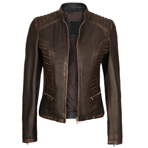 Chaqueta de invierno de piel de oveja genuina para mujer, cuero lavado, relleno de algodón, patrón sólido, cremallera a prueba de viento, estilo de procesamiento crudo - Product Image 3