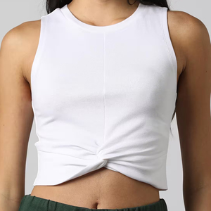Femmes recadrée solide T-Shirt débardeur nouveau Design mince court sans couture Stretch côtelé tricot décontracté Streetwear sans manches Design BD - Product Image 1