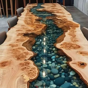 โต๊ะอาหารไม้วอลนัทแท้สไตล์หรูหรา ประดับด้วยเรซิ่นอีพ็อกซี่ งานแฮนด์เมด ปรับแต่งได้ เหมาะสำหรับใช้ในบ้านหรือร้านอาหาร - Product Image 3