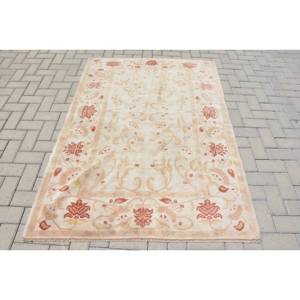 พรมปูพื้นขนาดใหญ่สไตล์ตุรกีวินเทจแบบคลาสสิกสีเบจสีแดงขนาด4.2x6ฟุตผ้าขนสัตว์แอบสแตรกสำหรับวัยรุ่นดีไซน์โถงทางเดินทรงสี่เหลี่ยมผืนผ้า - Product Image 1