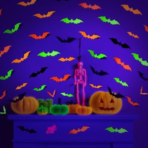 72 autocollants chauves-souris 3D néon lumineux de différentes tailles pour décorations murales DIY de fête d'Halloween - Product Image 2