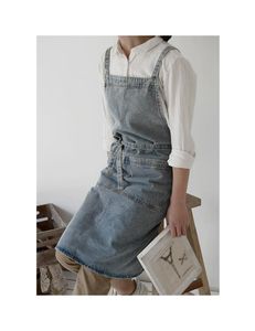 Gran oferta, delantal de mezclilla grueso de algodón 100%, delantal de cocina antiincrustante para el hogar para uniformes de restaurante y Bar - Product Image 3