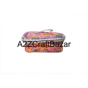 Bolsa de Maquillaje Artesanal con Cremallera, 100% Algodón Puro, Diseño Floral, Acolchada, Organizador de Viaje para Mujer - Product Image 1