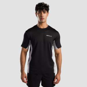 Camiseta Deportiva Ligera Ace 100% Poliéster en Negro-Gris, Diseño de Punto Sólido con Serigrafía para Entrenamiento - Product Image 1
