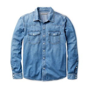 เสื้อเชิ้ตยีนส์ขายดี ผ้าฝ้าย 100% แห้งเร็ว ทรงโอเวอร์ไซส์ ปกพับได้ สกรีนโลโก้ได้ สไตล์แฟชั่นฤดูร้อน - Product Image 1