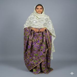 Ensemble de robe en velours Maqbal violet éclatant, tissé jacquard sergé imprimé, 50% coton 50% polyester, tissu doux pour femmes et filles - Product Image 1