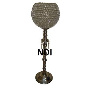 Top Tendance Brillant Finition Métal Bougeoir Table À Manger Top Centre Pièces Pilier Titulaire Cristal Perles Bougeoir - Product Image 1