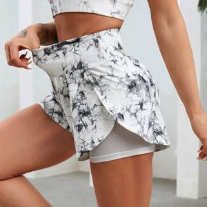 2024 pantalones cortos personalizados para correr para mujer, cintura elástica, pantalones deportivos cortos con tinte de corbata gris y blanco atléticos con forro de malla con logotipo - Product Image 4