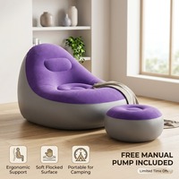 Fauteuil gonflable de gros avec repose-pieds, chaise longue portable en PVC floqué, pouf gonflable avec pompe pour le camping