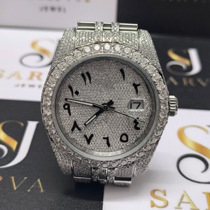 นาฬิกาอัตโนมัติสไตล์ฮิปฮอปโมอิสซาไนต์สำหรับผู้ชายผู้หญิงสายหนังสเตนเลสประดับเพชร - Product Image 6