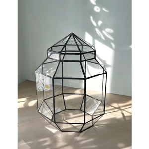 Terrarium en verre dernier modèle pour plantes verre géométrique avec accessoires salon et bureau déco cadeau fait main enduit noir - Product Image 1