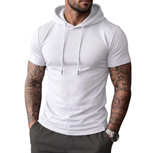 Mens <b>Short</b> <b>Sleeve</b> Hooded T Shirt Pullover Casual Regular Fit Lightweight Winter Solid Fleece Breathable Streetwear Sportswear - Product Image 1