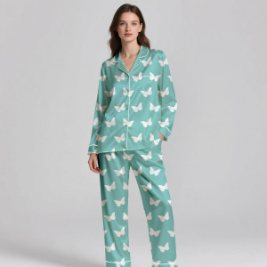 Venta al por mayor de las mujeres PJ's Soft Satin Weave 2 piezas de manga larga Loungewear diseño personalizado verano/primavera transpirable - Product Image 6