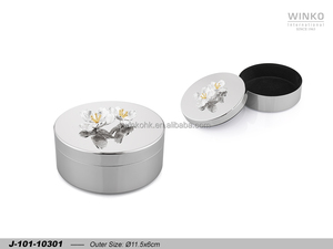 Winko WINTER BLOOM Metal Jewelry Trinket <b>Keepsake</b> <b>Box</b> Dia. 11Cm Trinket <b>Box</b>, W/ Silver Plum Blossom Deco, Nickel, - Product Image 1