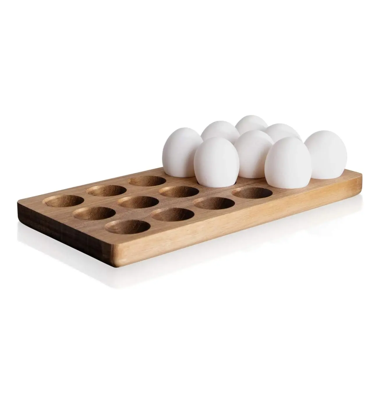 Nampan telur-wadah telur kayu pedesaan untuk telur dapat digunakan di kulkas dapur, atau meja untuk tampilan atau penyimpanan-mudah