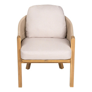 Fauteuil d'appoint moderne en rotin écologique et durable avec coussins en corde tressée, idéal pour l'extérieur, la cour et le parc - Product Image 1