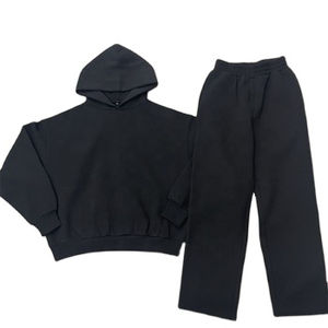 Sudadera con Capucha Corta y Pantalones Deportivos Acampanados Personalizados al por Mayor para OEM, Unisex, con Logotipo Serigrafiado, Conjuntos Deportivos para Invierno, 100% Algodón - Product Image 1