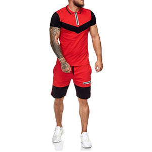 Conjunto de camiseta y pantalones cortos unisex de dos piezas para hacer ejercicio y correr, conjunto de verano, traje deportivo de manga corta para hombre, conjunto informal. - Product Image 5