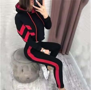 Ensemble deux pièces Automne Street-wear Survêtements pour femmes Ensemble 2 pièces personnalisé Survêtement pour femmes Sweat à capuche à manches longues Sports élastiques - Product Image 1