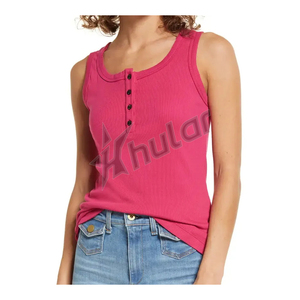 Camisetas sin mangas de verano de moda rosa para mujer Ropa informal de punto de costilla de algodón transpirable cómoda con logotipo personalizado - Product Image 1