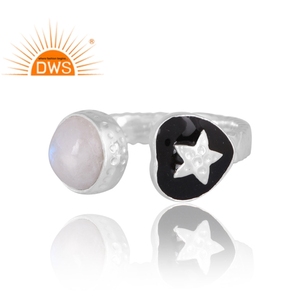 Nuevo diseño, anillo de Plata de Ley 925 con piedra lunar arcoíris Natural y piedras preciosas esmaltadas, joyería personalizada para mujer, regalo para ella - Product Image 3