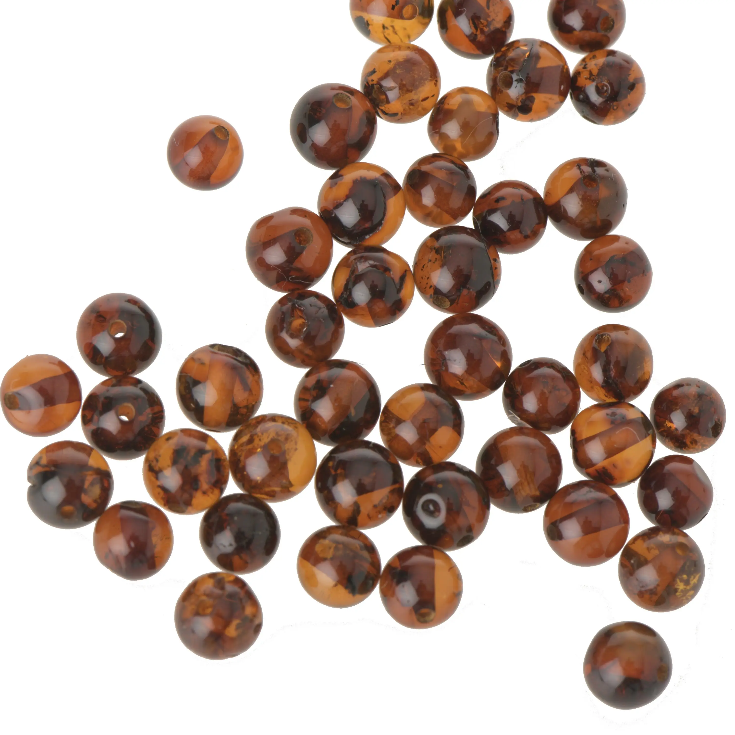 Perles d'ambre, Véritable Perles D'ambre de La Baltique, Percé D'un Côté, Ronde Couleur Cognac, LB106-2