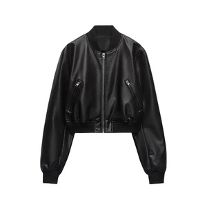 BSK & TRAF Hot Girl col montant en détresse Faux cuir Bomber veste 2025 femmes mode banlieue veste en cuir - Product Image 2