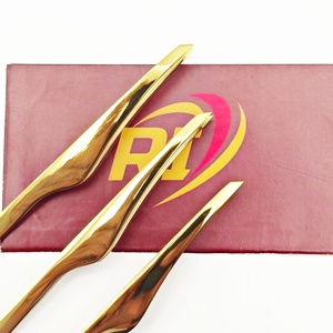 Pince à épiler en acier inoxydable de haute précision couleur or, pointe inclinée, écologique, personnalisable, fournitures de beauté - Product Image 5