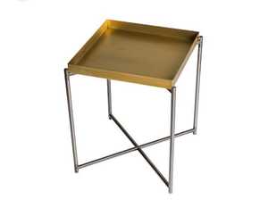 Table d'appoint moderne de 24 pouces en bois de manguier avec cadre carré en métal et fer Petite table basse avec plateau Style industriel - Product Image 2