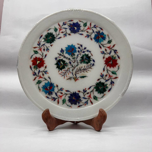 จานฝังหินอ่อนสีขาวดีไซน์ใหม่งานฝีมือจากหินสำหรับตกแต่งบ้านลวดลายดอกไม้ทางศาสนาสำหรับวันขอบคุณพระเจ้า - Product Image 1