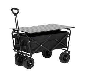 THCW10248-Carro Plegable de Playa, Carro Utilitario con Mesa Plegable de Hierro para Picnic, Camping, Compras, Negro - Product Image 1