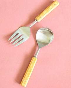 Serveur à salade en bois d'acacia fait à la main écologique passe au lave-vaisselle artisanat indien cuisine outils à salade cuillère fourchette ensemble - Product Image 2