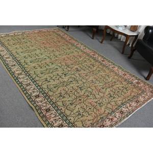 Alfombra clásica de lana rosa verde 5,6X8,9 pies Área grande Diseño Aubusson turco para sala de estar Pasillo Rectángulo Patchwork Látex - Product Image 4