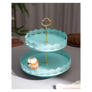 Accesorios de utensilios de cocina Soporte de pastel metálico 2 niveles Soporte de fruta no inoxidable y lavable Soporte de pastel de madera de metal caliente personalizado de fábrica - Product Image 2