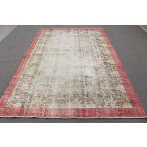 พรมวินเทจขนาดใหญ่ 6.3x9.3 ฟุต พรมตุรกี พรมขนสัตว์ลายสัตว์สีแดง - Product Image 1