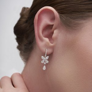 Radiant 3.26 Ct Spirit <b>Butterfly</b> Diamond Hoops Earrings for Women Lab Grown Round Pear Marquise in 14K White Gold - Product Image 1
