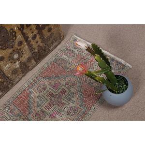 1.7x3 ft Vintage Rug, <b>Red</b> Check Turkish <b>Wool</b> Rug - Product Image 4