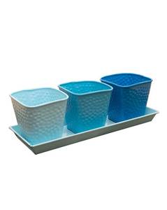 Macetas y bandejas de 3 macetas martilladas azules al por mayor para la decoración interior exterior del jardín del hogar a granel - Product Image 1