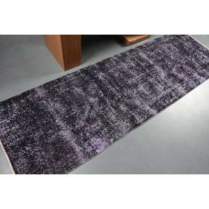 Alfombra turca Vintage moderna de 28x87 pies, tejido plano de lana negro para decoración de retazos y morado con patrón de sala de estar, pasillos - Product Image 2